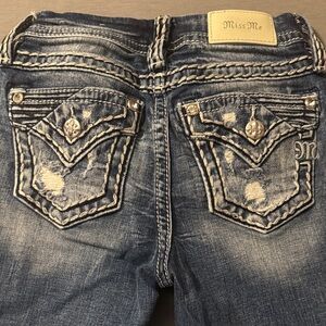 Miss Me Women's Distressed Dark Blue Embroidered Back Pocket Jeans